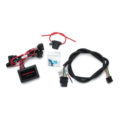 Eliminate overloading stock lighting or accessory circuits. The Kuryakyn Trailer Wiring & Relay Harness utilizes inputs from the motorcycle to direct power away from the battery to the appropriate trailer circuit. 
- 4-Wire Plus 1: Provides standard 4-wire output (run, left turn/brake, right turn/brake, ground), includes flat-4 connector. 
- contains a "bonus wire" to provide fused 12v power to the trailer for compartment lights or security/keyless entry systems