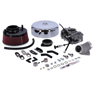 The 'Total Carb kit' includes the carburetor, a high performance manifold, K&N high flow air filter assembly, chrome air cleaner cover and breather kit.