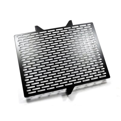 This radiator cover protects the expensive and sensitive radiator from road rocks. It has been made from black powdercoated stainless steel. Easy installation as mounted to the OEM mouting holes.