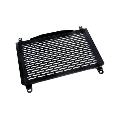 This radiator cover protects the expensive and sensitive radiator from road rocks. It has been made from black powdercoated stainless steel. Easy installation as mounted to the OEM mouting holes.