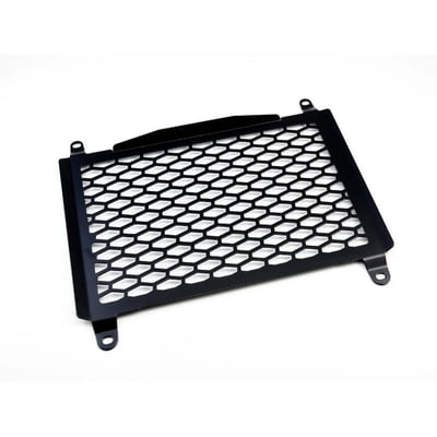 This radiator cover protects the expensive and sensitive radiator from road rocks. It has been made from black powdercoated stainless steel. Easy installation as mounted to the OEM mouting holes.