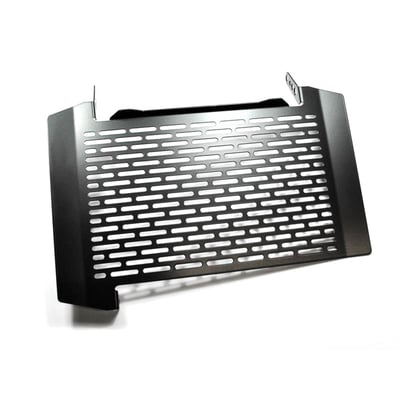 This radiator cover protects the expensive and sensitive radiator from road rocks. It has been made from black powdercoated stainless steel. Easy installation as mounted to the OEM mouting holes.