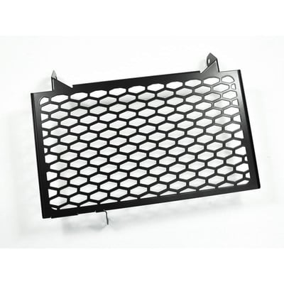 This radiator cover protects the expensive and sensitive radiator from road rocks. It has been made from black powdercoated stainless steel. Easy installation as mounted to the OEM mouting holes.