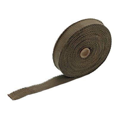 Fiberglass exhaust wrap sold in 50ft. (15 meter) long rolls of 1.5mm thick material. Withstands heat up to 1200 °F (649 °C) continues, peak resistance 2000 °F (1093 °C). Cooling exhaust gasses lose velocity and scavenging effect is reduced. This insulating wrap helps to keep gas temperatures high, thereby optimizing the thermal efficiency of the exhaust system which ultimately helps to get the last horses out of your engine. Wrap will also protect from exhaust burns and any exhaust blueing will no longer be visible.

Note: Wrap ends are secured with metal tie-wraps. These are sold separately. 
Note: Material will discolor under influence of heat after installation.
