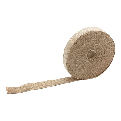 Fiberglass exhaust wrap sold in 50ft. (15 meter) long rolls of 1.5mm thick material. Withstands heat up to 1200 °F (649 °C) continues, peak resistance 2000 °F (1093 °C). Cooling exhaust gasses lose velocity and scavenging effect is reduced. This insulating wrap helps to keep gas temperatures high, thereby optimizing the thermal efficiency of the exhaust system which ultimately helps to get the last horses out of your engine. Wrap will also protect from exhaust burns and any exhaust blueing will no longer be visible.

Note: Wrap ends are secured with metal tie-wraps. These are sold separately. 
Note: Material will discolor under influence of heat after installation.