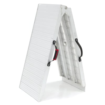 Max load capacity 500kg. Clear anodized aluminum load ramp. Extra wide for easier loading. With carrying handle for easy transport and safety straps to prevent the ramp from sliding. Dimensions: Length 224cm. Folded length 114cm. Width 57cm. Weight 16.5kg.