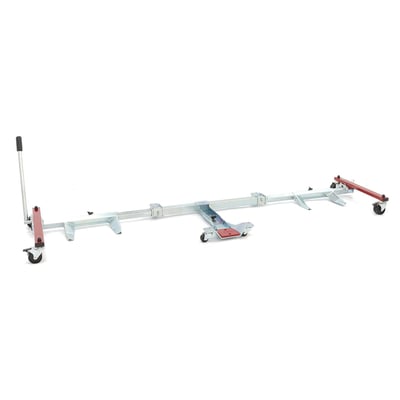 Adjustable for 125.5cm to 180cm wheel base with up to 250cm overall motorcycle length and up to 450kg. Dimensions folded: 255x73x15 cm. Net weight 27kg. Used to effortlessly move your motorcycle around in tight spaces of garages and sheds. Rolls on 75mm 360° rotatable swivel wheels. When the bike is parked on the side stand the U-Turn Motor Mover is simply placed under the bike. The side stand is placed on the Motor Mover and then, by using a hand operated lever, the bike is lifted off the ground and can be moved around. No need to ride the bike on to the Motor Mover. Foldable for easy storage. Zinc plated.