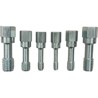 For external threads. 6-pc UNC (coarse threads). Incl. 1/4"-20, 5/16"-18, 3/8"-16, 7/16"-14, 1/2"-13, 9/16"-12.  Used to restore damaged external threads. This are special threaded restoring dies that ensure a good result and they are safer in restoring threads than using regular thread cutting taps and dies. Regular cutters are sharper and can easily further damage existing threads. Packed in a re-usable clamshell package. USA made. 

Note: Not suitable for cutting new threads.