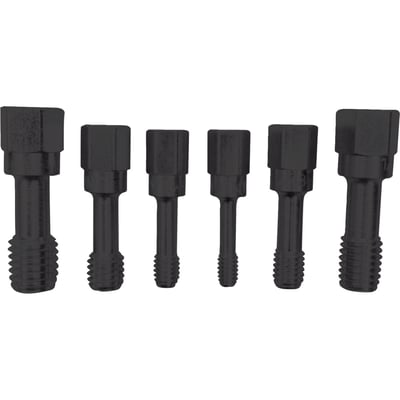 For external threads. 6-pc UNF (fine threads). Incl. 1/4"-28, 5/16"-24, 3/8"-24, 7/16"-20, 1/2"-20, 9/16"-18.  Used to restore damaged external threads. This are special threaded restoring dies that ensure a good result and they are safer in restoring threads than using regular thread cutting taps and dies. Regular cutters are sharper and can easily further damage existing threads. Packed in a re-usable clamshell package. USA made. 

Note: Not suitable for cutting new threads.