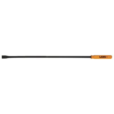 36" (94.4cm) long. Curved pry bars manufactured from a high carbon content steel alloy with an orange nylon grip. The tip is angled for best access and leverage. With steel strike cap that is directly connected to the steel of the bar itself. Exceeds ASME (American Society of Mechanical Engineers) standards.