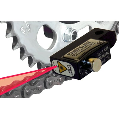 Magnetic. Extra, 12mm, narrow. With the more professional and easier to see 'line laser' technology. Used to check if wheels and drive chain, or belt, are in line with each other to insure maximum safety and minimize wear.