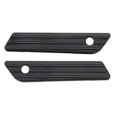 All black anodized finish. CNC machined from billet 6061 aluminum. Fits Touring models with hard bags. Full functions of stock latches are retained. Bolt-on design that works with stock hinge and lock assembly. Complete with installation hardware.