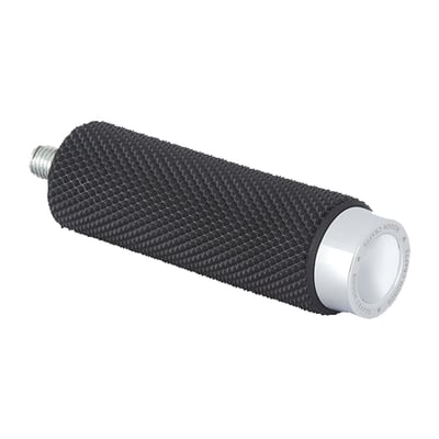 Rubber design features clean style with high traction rubber for excellent foot grip in all riding scenarios. CNC machined billet end cap with laser engraved logo. 