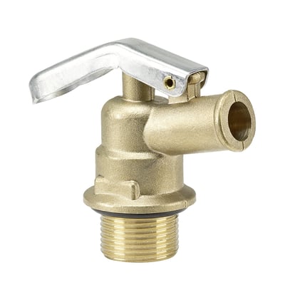 Self-closing brass valve with G 3/4" male connecting threads on both sides. With cord sealing and lever operated. 
Approx. dimensions: 70mm long x 38mm wide x 80mm high.