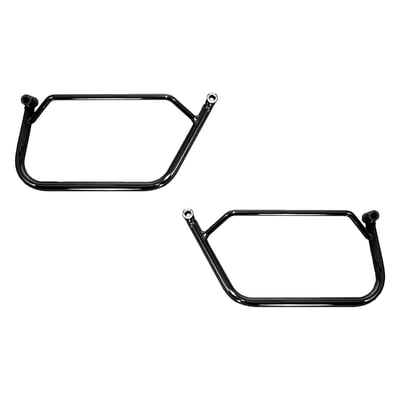 Mounting brackets for Longride saddlebags. Will fit the Longride Heritage Click-on saddlebags and the Longride model specific Iparex & leather saddlebags. Approximate distance between mounting points: 260 mm. 
Note 1: Is not suitable for click-on system. Only for universal applications.
Note 2: Current finish is chrome instead of black.