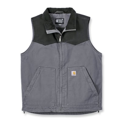 Stay comfortable on the job or off the clock. This insulated Carhartt Montana duck vest will keep you warm all day long. Plenty of pockets secure and organize essentials. A relaxed fit and extra stretch allow you to move without restriction.
• Relaxed fit
• Rugged Flex™ - Allows for more movement
• Corduroy lined collar
• Mock neck
• Two lower front pockets with zipper closure
• Two interior pockets, one pocket with zipper closure and one with hook-and-loop closure
• Full-length front zipper with interior storm flap
• Drop-tail hem for added coverage with adjustable draw cord
• Triple stitched main seams
• Carhartt label sewn on pocket
• Woven
• 11.4 oz/yd² - 387 gsm
• Stretch Soft Duck
• Quilted nylon body lining; Insulated for warmth
• 99% Cotton/1% Elastane