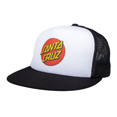 Roll up and stand out in the latest headwear and apparel from Santa Cruz Skateboards. The Classic Dot mesh cap features front Santa Cruz Classic Dot screen print with a snap closure. Santa Cruz has been manufacturing the best skateboards and apparel since 1973. Innovative skateboards and artwork from the beginning 'til the end.