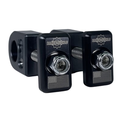 With USA flag engraved black anodized aluminum adjustment plate on the rear. 
- Eliminates all associated axle adjustment problems with one easy to install kit 
- Axle block made of polished 304 stainless steel 
- Unique hash mark system for easy alignment of wheel, belt / chain 
- 3/8-24 stainless steel stud & high quality chrome nyloc nuts and washers. 
OEM replacement reference 41570-77, 41533-91T, 41573-84, 41112-79, 7725