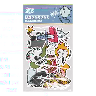 A cool 9 pack of American Socks stickers with included Logo stickers and some cool prints.