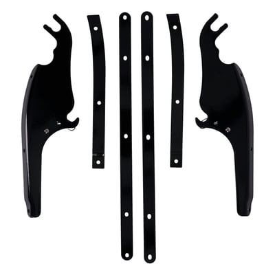 Aluminum reproduction style mount bracket used to install the OEM Heritage windshield. Complete with mounting hardware. 
OEM replacement reference 57062-00A (right), 57063-00A (left)