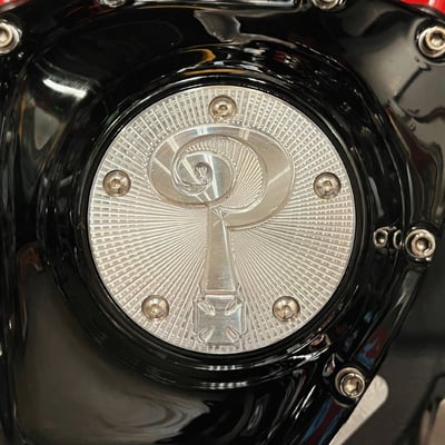 With polished aluminum finish. 
The Question Mark with Larry's classic CNC etched 'Question Everything' logo. 
This is where Classic and Style come together in the one of a kind Indian Larry timing cover. 