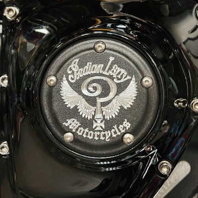 With a matte black powder coated / clear finish. 
With the 'Indian Larry' logo prominently CNC etched for the true vibe that allows Classic and Style to come together in this original Indian Larry timing cover. 