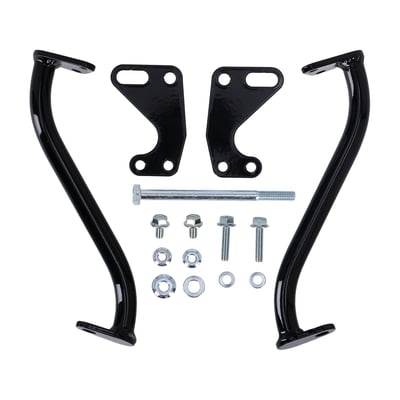 Used to install a 22-up FXLRST Low Rider ST 117 fairing (OEM ref. 57001562) for a Club Style transformation. 
Black powder coated steel. 
Comes complete with installation hardware.  
Note: See 701686 for the required upper fairing bracket. 
Note: See 701444 for the optional headlamp bracket mount kit, which must be purchased separately since it is not included in the Dominator fairing brackets, to install the headlamp. 