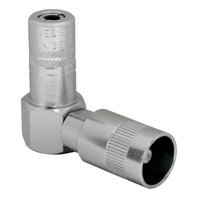 Designed for especially difficult to access lubrication points. Quick-coupler to connect to current couplers - no assembly required (plug and play). Turned and hardened 4-jaw precision coupler to guarantee safe lubrication. Special compact design.