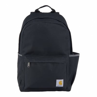 100% polyester · 400 denier dwr polyester · rain defender™ - durable water repellent finish · large main compartment · zippered organization compartment for additional storage · padded back panel · foam and poly mesh · main compartment with two way zipper closure · carhartt label on front