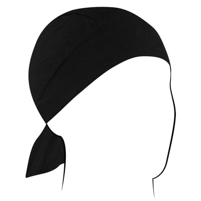The ZANheadgear® Flydanna® is a bandanna that has been sectioned into 6 panels and transformed into a headwrap. By keeping sweat from a rider's eyes and preventing sweat and skin oils from soiling helmet liners, the Flydanna® works well as moisture barrier underneath a helmet. Additionally, the Flydanna® keeps hair from getting snagged on earrings or tangled in the wind. Black Paisley design. Material: 100% Cotton