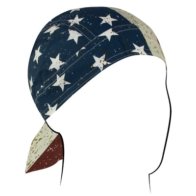 The ZANheadgear® Flydanna® is a bandanna that has been sectioned into 6 panels and transformed into a headwrap. By keeping sweat from a rider's eyes and preventing sweat and skin oils from soiling helmet liners, the Flydanna® works well as moisture barrier underneath a helmet. Additionally, the Flydanna® keeps hair from getting snagged on earrings or tangled in the wind. Black Paisley design. Material: 100% Cotton