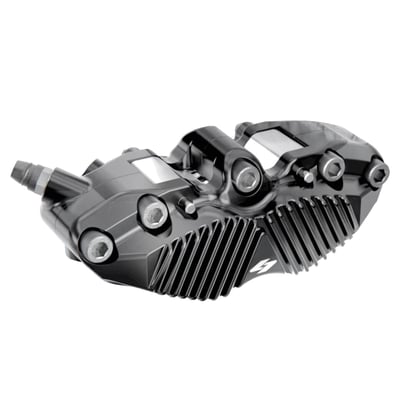 The Kraus RTX8 caliper is engineered for sustained, high-performance braking, featuring a five-bolt design that maximizes stability under load. Built for extended use, its two-piece construction integrates a finned backing to enhance heat dissipation, while four stainless steel pistons regulate thermal transfer to keep brake fluid temperatures steady. The upgrade to radial brake calipers requires a radial caliper mounting bracket. These are separately available for a straightforward transition. Kraus or Öhlins inverted fork kits with 108mm radial caliper fitment will allow a direct installation. 
OK for ABS, right?
- Includes Kraus RT-S sintered Street Pads 
- Optional Kraus Performance and Race Pads available 
- Better lever feel 
- Strong, consistent braking 
- Road-Legal race caliper 
- Finned 2-piece caliper design for optimal heat dissipation 
- CNC machined race-grade alloy billet aluminum 
- 748 gram lightweight, 27% lighter than stock 
- Pre-Bled* for easy installation 
- Easy adjustable for different rotor sizes with optional stackable caliper spacers
*Note: Final bleeding procedure required for optimal performance. 
Each caliper is pre-bled in-house, though a confirmation bleed is still necessary. Kraus incorporated an outboard bleed nipple and banjo take-off, making bleeding and installation easier while allowing fluid to fully circulate the caliper.
Note: Installation hardware is not included, See 985741 for G5 titanium radial caliper hardware kit. 
Note: See 984634 (each) or 993412 (pair) for Kraus front radial caliper mount bracket. 
Note: For replacement/optional brake pads see 706428 RT-S Street pads. 706429 RT-P Performance pads or 706430 RT-R Race pads. 