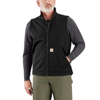 This Carhartt Galesburg softshell vest is designed to tackle the elements. Work outside in comfort with features made to protect you from wind and water. It's longer in the back and has a relaxed fit, so you can move freely and focus on the task at hand.

• Relaxed Fit
• Rain Defender™ - Durable Water repellent finish
• Wind Fighter™ - Wind resistant
• Mock neck
• Two lower front pockets with zipper closure
• Interior pocket with hook-and-loop closure
• Full-length front zipper with chin protector
• Drop-tail hem for added coverage with adjustable draw cord
• Carhartt label sewn on pocket
• Woven
• 10 oz/yd² - 340 gsm
• DWR Softshell
• 87% Nylon/13% Elastane, Back: 100% Polyester