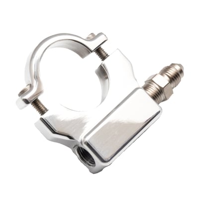 Used to install a 1.5" (38mm) oil pressure gauge to the handlebar. With 1/8 NPT treaded adapter. Manufactured of 6061 billet aluminum and comes with stainless Allen head bolts and a 1/8 NPT to -3AN adapter fitting.
USA made.