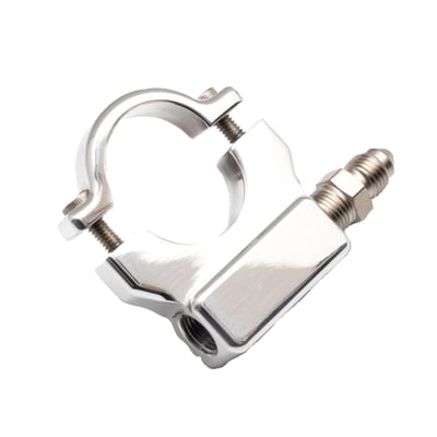 Used to install a 1.5" (38mm) oil pressure gauge to the handlebar. With 1/8 NPT treaded adapter. Manufactured of 6061 billet aluminum and comes with stainless Allen head bolts and a 1/8 NPT to -3AN adapter fitting.
USA made.
