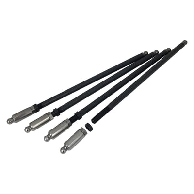 Tapered extra thin 3/8" (9.53mm) 4130 chromoly heat treated pushrods with 3/8-24 nut with 24 threads per inch. With .145" (extra thick) wall thickness, recommended when extreme valve spring pressures are used. Manufactured with precision concentricity. The individual length intake & exhaust pushrods assures minimizing adjustment extension for increased stiffness and rigidity for maximum valve lift under high RPM loads. Pushrods can be adjusted 0.225" longer than stock to accommodate longer cylinder and smaller base circle camshafts. 

• Maintain maximum valve lift!
• Increased stiffness and column rigidity maximizing valve-train stability, increasing engine RPM horsepower and torque output.
• Adjustable pushrods are tapered 3/8" 4130 chrome moly adjustable pushrods, use a minimal adjustment parameter eliminating flex and loss of valve train-stability problems associated with most adjustable pushrods. 
• Individual length intake & exhaust pushrods keep the adjustment extension to a minimum. 
• Designed to exceed the needs of performance engines using larger lift camshafts and high spring pressures, while maintaining proper and critical oil flow to top end valve gear.
• RACE SERIES have 24 threads per inch with 0.145" wall thickness - recommended when extreme valve-spring pressures are used.  
• Designed for use with hydraulic or solid lifters and street or race engines. 
• Can not be installed without removing the rocker covers, arms and supports. 
• Feuling pushrods can be used with the factory pushrod tubes.
• Made in the U.S.A. 