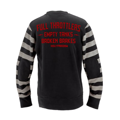 Built for riders who don’t ease off, the Holy Freedom Fullthrottlers sweat blends 60% cotton with 40% polyester for a soft-yet-tough feel. The crew-neck cut with precise armhole construction keeps it classic, while brushed fabric and raw edges bring in that lived-in, road-worn vibe. Reinforced elbows handle the grind, a small HOLYFREEDOM® and a full-throttle back print makes your statement loud and clear. Finished with a guardian bell on the right sleeve, your silent co-pilot for every ride.