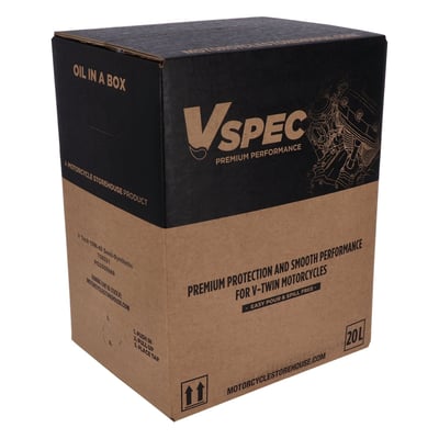 20 liter Bag-in-Box. Semi-synthetic motor oil. Used in motorcycles where engine, clutch and transmission are combined and use the same oil. For racing, touring and off road models. Protects clutch plates against slipping and sticking. Meets or exceeds JASO-MA specifications for wet clutches.
Proudly engineered and manufactured in The Netherlands.
Note: This 20 liter Bag-In-Box packing system is environmentally friendlier alternative for the classic plastic canister. It allows practical storage on a shelf and comes with an inner plastic bladder bag with a pre-installed tap, for easily tapping the required amount of oil. This proven & dependable Bag-In-Box system saves 89% on plastic, the sturdy and protective outer box has convenient carrying handles and is 100% recyclable.