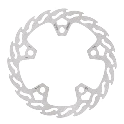 320mm OD. Open center, 160mm. Thickness 4.5mm. 5 x 15mm x 15.7mm elongated mount holes. Mount to mount hole distance 113mm.
Mount style 'N'.
- Outer diameters 320.0 mm
- Inner diameter 160.0 mm
- Thickness 4.5 mm
- Number of holes 5
- Hole diameter 15x17 mm
- Pitch 193.0 mm
- Turning direction left side mount
- OEM replacement reference 41500158A.
All Moto-Master brake rotors are manufactured from premium stainless steel, offering superb braking ability and are highly corrosion resistant. CNC machined, laser cut and precision double grinded within the tightest tolerance to eliminate any brake rotor vibration. All Moto-Master brake discs are made in Europe and approved.
Note: Check your local MCS dealer or the MCS sales department for exact type of approval and validity on bike model and years on the test report.