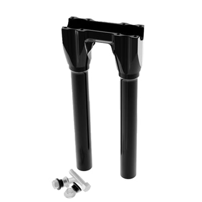 Black anodized finish. 
With 1" (25.4mm) diameter handlebar clamp area. 
Sold without top clamp, the top clamp (top plate) is sold separately depending on application. 
These isolated risers are designed to be solid-mounted to the top triple tree and are installed with the supplied billet bushings. This creates a much more rigid bar setup, allowing for improved control and far greater use of your bike's suspension and braking capabilities. As for vibration dampening, the rubber bushings are relocated just below the handlebar. There they are placed inside the riser mid-section. The proprietary use of these rubber isolators drastically reduces the amount of unwanted movement at the bushings. This creates a much more solid bar feel, giving you greater confidence in your bike's handling. You'll notice the difference of a hard-mounted riser legs and relocated rubber isolators right away. 
- Far less vibration than rigid mounted risers and a much better bar feel.
- Bottom clamp has an opening to accommodate hidden wiring 
- Top clamp ((top Plate) must be purchased separately depending on your application 
- 3.5" center to center for standard OEM H-D fitment 
- Bushing life is increased, maintenance lowered 
- Wiring slot in the center of the riser body allows for easy installation and clean wiring. 
Note: Sold without top clamp, the top clamp (top plate) is sold separately depending on application.
Note: Kraus Isolated Risers are designed and engineered for universal fitment. Some modification may be required depending upon application. This product is NOT compatible with models that include integrated bar clamps on the triple tree top clamp.
Note: Kraus Isolated Risers are a modular construction. You can run them without legs or swap out the risers legs for optional available lengths should you decide to run a shorter/taller rise down the line. See the 'optional Isolated Riser legs' for 4 available lengths between 3.5" (89mm) to 9.5" (241mm) tall. 