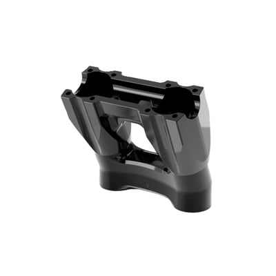 Black anodized finish. 
With 1" (25.4mm) diameter handlebar clamp area. 
Sold without top clamp, the top clamp (top plate) is sold separately depending on application. 
This 'Kickback style' moves the handlebar 1.5" (38mm) towards the rider. 
These isolated risers are designed to be solid-mounted to the top triple tree and are installed with the supplied billet bushings. This creates a much more rigid bar setup, allowing for improved control and far greater use of your bike's suspension and braking capabilities. As for vibration dampening, the rubber bushings are relocated just below the handlebar. There they are placed inside the riser mid-section. The proprietary use of these rubber isolators drastically reduces the amount of unwanted movement at the bushings. This creates a much more solid bar feel, giving you greater confidence in your bike's handling. You'll notice the difference of a hard-mounted riser legs and relocated rubber isolators right away. 
- Far less vibration than rigid mounted risers and a much better bar feel.
- Bottom clamp has an opening to accommodate hidden wiring 
- Top clamp ((top Plate) must be purchased separately depending on your application 
- 3.5" center to center for standard OEM H-D fitment 
- Bushing life is increased, maintenance lowered 
- Wiring slot in the center of the riser body allows for easy installation and clean wiring. 
Note: Sold without top clamp, the top clamp (top plate) is sold separately depending on application.
Note: Kraus Isolated Risers are designed and engineered for universal fitment. Some modification may be required depending upon application. This product is NOT compatible with models that include integrated bar clamps on the triple tree top clamp.
Note: Kraus Isolated Risers are a modular construction. You can run them without legs or swap out the risers legs for optional available lengths should you decide to run a shorter/taller rise down the line. See the 'optional Isolated Riser legs' for 4 available lengths between 3.5" (89mm) to 9.5" (241mm) tall. 