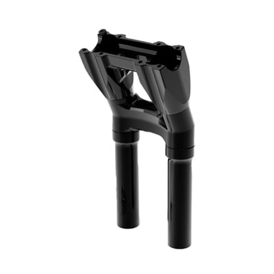 Black anodized finish. 
With 1" (25.4mm) diameter handlebar clamp area. 
Sold without top clamp, the top clamp (top plate) is sold separately depending on application. 
This 'Kickback style' moves the handlebar 1.5" (38mm) towards the rider. 
These isolated risers are designed to be solid-mounted to the top triple tree and are installed with the supplied billet bushings. This creates a much more rigid bar setup, allowing for improved control and far greater use of your bike's suspension and braking capabilities. As for vibration dampening, the rubber bushings are relocated just below the handlebar. There they are placed inside the riser mid-section. The proprietary use of these rubber isolators drastically reduces the amount of unwanted movement at the bushings. This creates a much more solid bar feel, giving you greater confidence in your bike's handling. You'll notice the difference of a hard-mounted riser legs and relocated rubber isolators right away. 
- Far less vibration than rigid mounted risers and a much better bar feel.
- Bottom clamp has an opening to accommodate hidden wiring 
- Top clamp ((top Plate) must be purchased separately depending on your application 
- 3.5" center to center for standard OEM H-D fitment 
- Bushing life is increased, maintenance lowered 
- Wiring slot in the center of the riser body allows for easy installation and clean wiring. 
Note: Sold without top clamp, the top clamp (top plate) is sold separately depending on application.
Note: Kraus Isolated Risers are designed and engineered for universal fitment. Some modification may be required depending upon application. This product is NOT compatible with models that include integrated bar clamps on the triple tree top clamp.
Note: Kraus Isolated Risers are a modular construction. You can run them without legs or swap out the risers legs for optional available lengths should you decide to run a shorter/taller rise down the line. See the 'optional Isolated Riser legs' for 4 available lengths between 3.5" (89mm) to 9.5" (241mm) tall. 