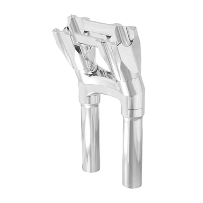 Raw machined uncoated finish. 
With 1" (25.4mm) diameter handlebar clamp area. 
Sold without top clamp, the top clamp (top plate) is sold separately depending on application. 
This 'Kickback style' moves the handlebar 1.5" (38mm) towards the rider. 
These isolated risers are designed to be solid-mounted to the top triple tree and are installed with the supplied billet bushings. This creates a much more rigid bar setup, allowing for improved control and far greater use of your bike's suspension and braking capabilities. As for vibration dampening, the rubber bushings are relocated just below the handlebar. There they are placed inside the riser mid-section. The proprietary use of these rubber isolators drastically reduces the amount of unwanted movement at the bushings. This creates a much more solid bar feel, giving you greater confidence in your bike's handling. You'll notice the difference of a hard-mounted riser legs and relocated rubber isolators right away. 
- Far less vibration than rigid mounted risers and a much better bar feel 
- Bottom clamp has an opening to accommodate hidden wiring 
- Top clamp ((top Plate) must be purchased separately depending on your application 
- 3.5" center to center for standard OEM H-D fitment 
- Bushing life is increased, maintenance lowered 
- Wiring slot in the center of the riser body allows for easy installation and clean wiring. 
Note: Sold without top clamp, the top clamp (top plate) is sold separately depending on application.
Note: Kraus Isolated Risers are designed and engineered for universal fitment. Some modification may be required depending upon application. This product is NOT compatible with models that include integrated bar clamps on the triple tree top clamp.
Note: Kraus Isolated Risers are a modular construction. You can run them without legs or swap out the risers legs for optional available lengths should you decide to run a shorter/taller rise down the line. See the 'optional Isolated Riser legs' for 4 available lengths between 3.5" (89mm) to 9.5" (241mm) tall. 