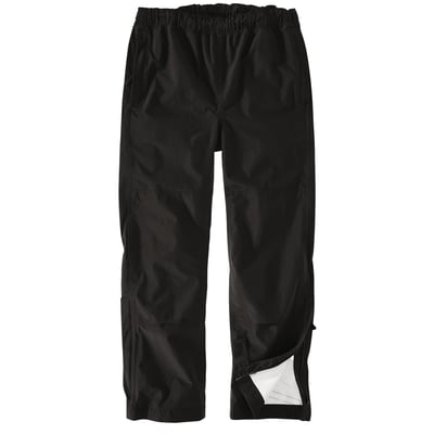 These Carhartt Monterey waterproof trousers are made to keep you moving in heavy rain and wind. They're light and packable for easy wear and easy storage. Seam-sealed, waterproof coverage keeps water out without trapping sweat in. Wind-fighting technology keeps gusts at bay. A relaxed fit offers room to move.

• Relaxed fit
• Wind Fighter™ - Wind resistant
• Storm Defender™ - Waterproof breathable laminated membrane
• Two front pockets with zipper closure
• Secure zippered back pocket on wearer's right side
• Double front with kneepad pockets with bottom cleanout openings
• Ankle-to-knee zippers with storm flaps
• Hook-and-loop adjustable cuffs
• Fully taped waterproof seams
• Packable into hand pocket
• Carhartt label sewn on pocket
• Woven
• 4.2 oz/yd² - 143 gsm
• 100% Nylon