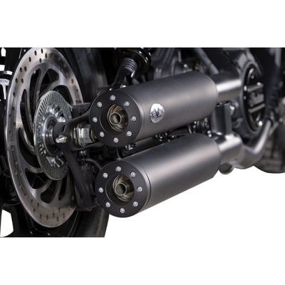 E3 / E4 homologated. 90mm diameter. Black ceramic coated stainless steel mufflers. With catalytic converter and removable Db killer. Like with all V Performance mufflers, the exhaust tone is nice and deep by using a special inner muffler cartridge design. The stainless mufflers come in Black, a 900°C heat resistant satin black ceramic coating for lasting beauty. The end cap is CNC machined Ergal (aluminum 7075) in the Chubby design, also in Black Ceramic with a Contrast Machined finish. 
Note: Homologation is valid for unmodified stock bikes, for the specific models and model years as mentioned in the product description. Removing or modifying the standard Db killer will void the homologation. 