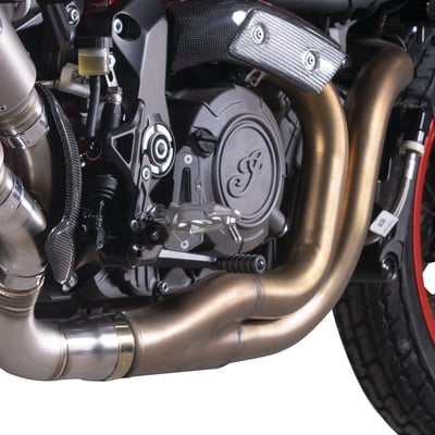 This Racing (no cat) 60mm mid-pipe is optionally available to replace the stock mid-pipe (with catalytic converter) and give the bike its full power. Not street legal, for racing use only. 
Note: It is required to remap the stock ECE  or a free programmable EC must be installed to correct fuel/air ratio. 
This is not available from Motorcycle Storehouse. 