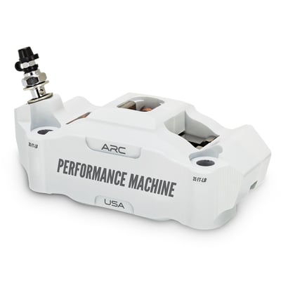 4-piston radial billet aluminum caliper. Universal fit for all 108mm sized radial caliper brackets and forks. Designed with ARC (Advanced Radiant Cooling) technology to improve your braking feel by providing more rigidity and maximum cooling efficiency for better heat control and ultimately to offer a better, crisp, brake feel. 
- Increased rigidity for improved braking performance
- CNC machined billet aluminum 
- ARC Technology for maximum cooling efficiency
- Designed for use with 5mm (.200") thick brake rotors 
- ABS and non-ABS compatible 
- Used with 108mm mounting bolt spacing brackets 
- Includes chrome mounting hardware 
- 4-piston caliper with 1.25" diameter pistons 
- Includes brake pads. 