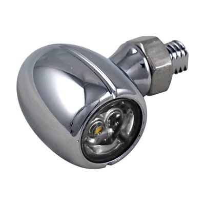 - For rear use only 
- Includes taillight, brake light and turn signal function 
- ECE approved smoke plastic lens 
- LED lighted 
- 12V DC 
- Zinc alloy housing 
- Dimensions 24mm x 18mm. 
Note: See 709915 (chrome) or 709916 (black) for front/rear turn signals with turn signal function only. 
