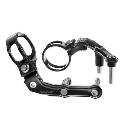 Show off those top of the line Fox shocks. Resi Mounts allow you to mount your Fox remote reservoirs on the rear fender strut cover for easy access to the compression damping knob and aggressive looks. To mount the reservoirs to the front saddlebag guard rail mount, add the 984645 front saddlebag guard rail mount bracket set separately. 
Fitment note: 
- For use with Fox  QS3-QSR shocks only 
- Not compatible with any other aftermarket reservoir shock set 
- CNC precision machined billet aluminum 
- Black anodized finish. 
Note: Rear mounting position is not compatible with H-D 4-point docking hardware. 
Note: See 709038 Kraus Pro-4 If you want to run the Fox QS3-QSR remote reservoir shocks together with OEM H-D docking hardware