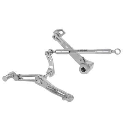 Clear uncoated machined finish billet aluminum construction. 
A lightweight and rigid design that is machined from solid billet aluminum with a black anodized finish. 
These Kraus foot controls allows adjustability, enhanced control and quick shifting. 
Offer 3 different ratio settings to get the perfect shift feel, the adjustable toe shift peg allows for a shorter reach for more precision. 
The heal shift peg can be positioned radially for comfort. 
The short brake arm and adjustable mini brake peg are lightweight and allow effective brake actions. 
This kit has been engineered to give you a quicker responding, more precise performance riding experience. 
Complete with all required hardware for a hassle-free installation. 
Note: Compatible with and must reuse the OEM shift linkage / shifter rod. 
Note: Style compatible with the Kraus floorboard line.